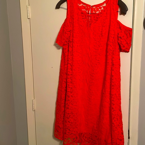 Orange red floral A-Line linen dress, great condition, fall color, wore once - Picture 3 of 4